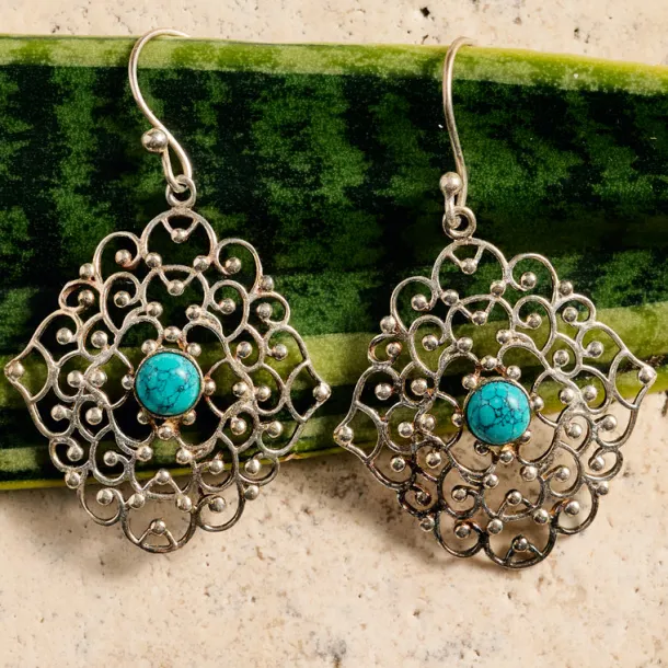 Hava Silvertone Dangle Earrings w/Turquoise