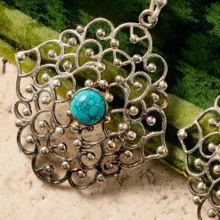 Hava Silvertone Dangle Earrings w/Turquoise