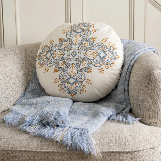 Jatila Hand Embroidered Round Pillow