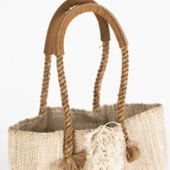 Jute & Cotton Tote with Leather Handles