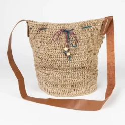 Jute Bucket Bag - Leather Strap