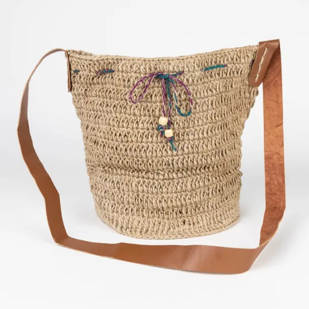 Jute Bucket Bag - Leather Strap