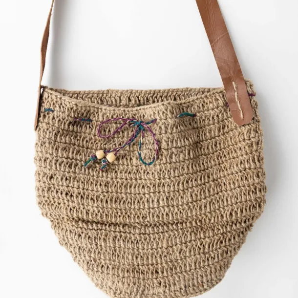 Jute Bucket Bag - Leather Strap