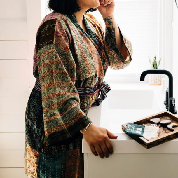 Kantha Stitch Sari Bathrobe
