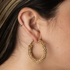 Kuteer Wood Bead Hoop Earrings