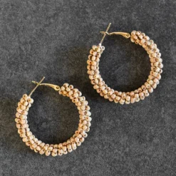 Kuteer Wood Bead Hoop Earrings