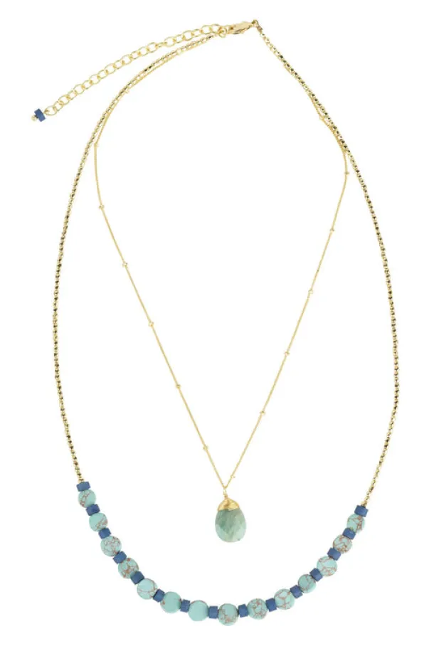 Layered Turquoise Disc Necklace
