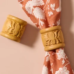 Lotus Blossom Carved Wood Napkin Rings