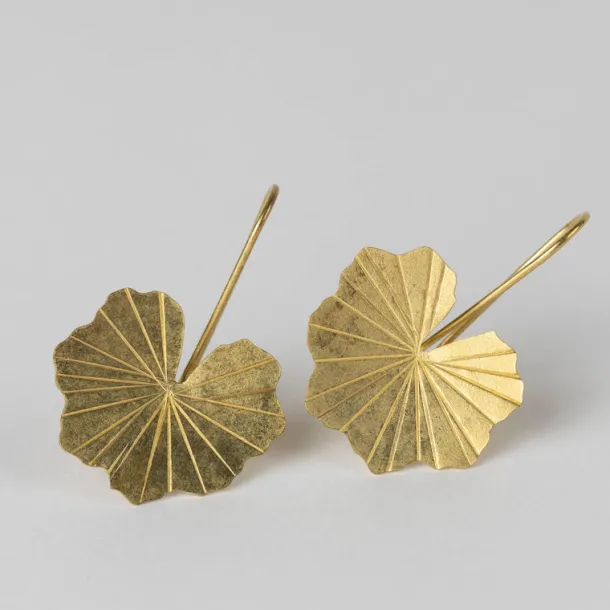 Lotus Leaf Drop Earrings in Brass
