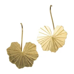 Lotus Leaf Drop Earrings in Brass
