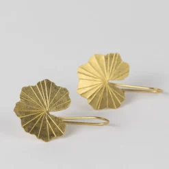 Lotus Leaf Drop Earrings in Brass