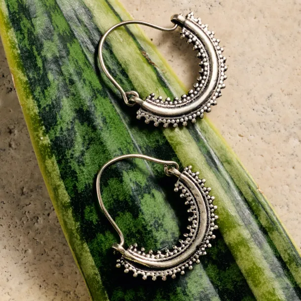 Manake Silvertone Arc Dangle Earrings
