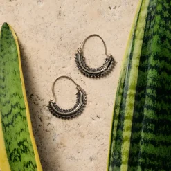 Manake Silvertone Arc Dangle Earrings