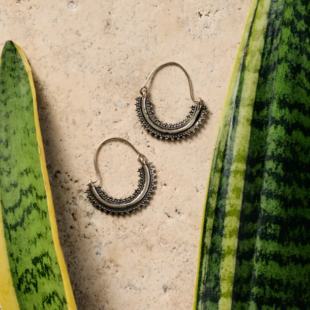 Manake Silvertone Arc Dangle Earrings