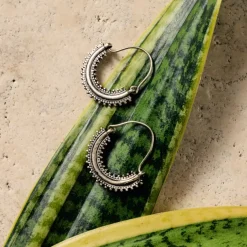 Manake Silvertone Arc Dangle Earrings