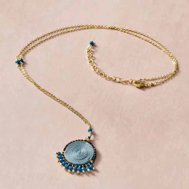 Meera Blue Beaded Pendant Necklace