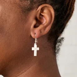 Mother of Pearl Cross Drop Earrings