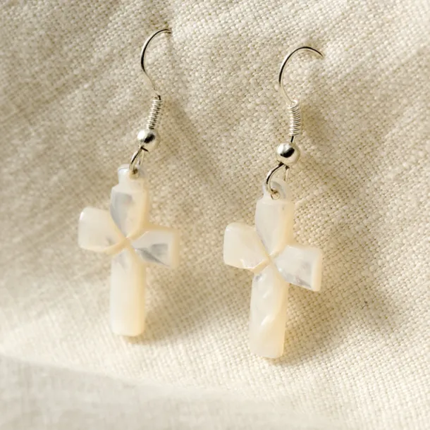 Mother of Pearl Cross Drop Earrings