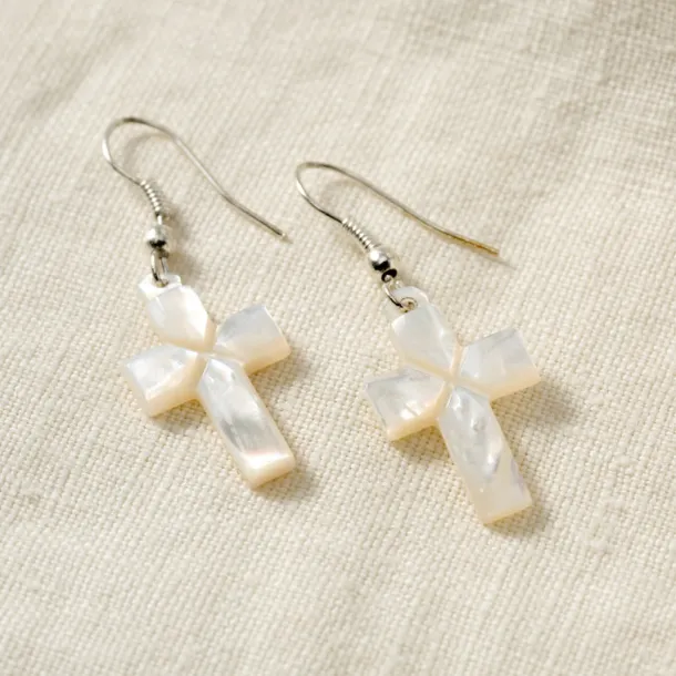 Mother of Pearl Cross Drop Earrings