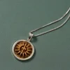 Olive Wood Sunburst Cross Pendant Necklace