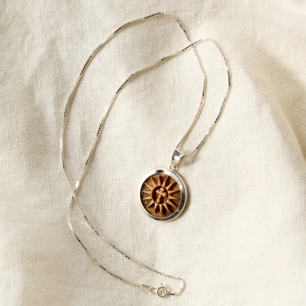 Olive Wood Sunburst Cross Pendant Necklace