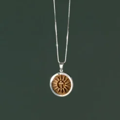 Olive Wood Sunburst Cross Pendant Necklace