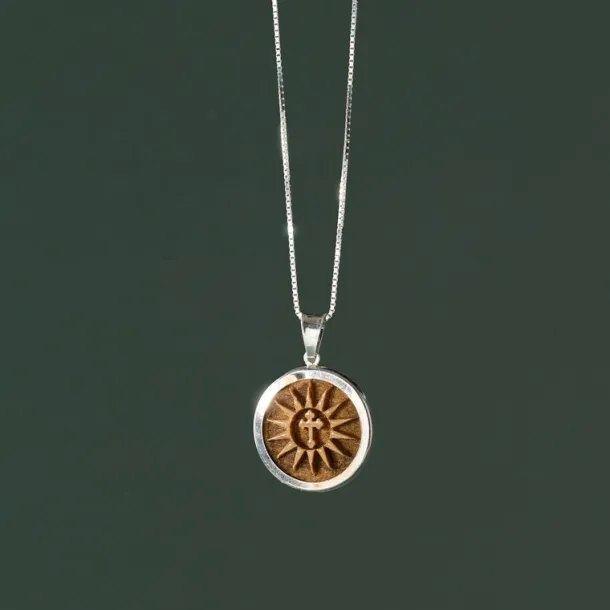 Olive Wood Sunburst Cross Pendant Necklace