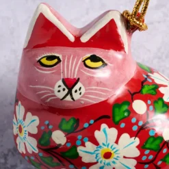 Painted Floral Cat Paper Mâché Ornament
