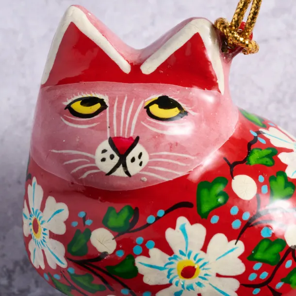 Painted Floral Cat Paper Mâché Ornament