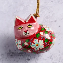 Painted Floral Cat Paper Mâché Ornament