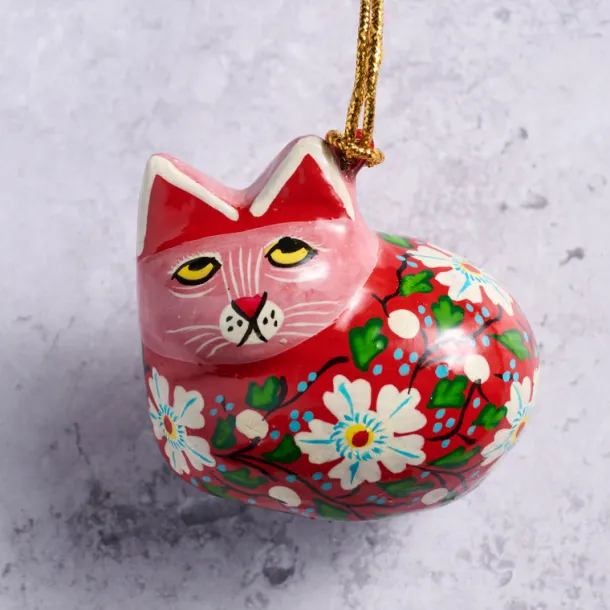 Painted Floral Cat Paper Mâché Ornament