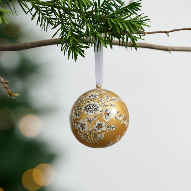 Painted Gold Florals Paper Mâché Ball Ornament