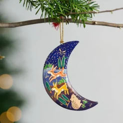 Painted Moon Paper Mâché Ornament