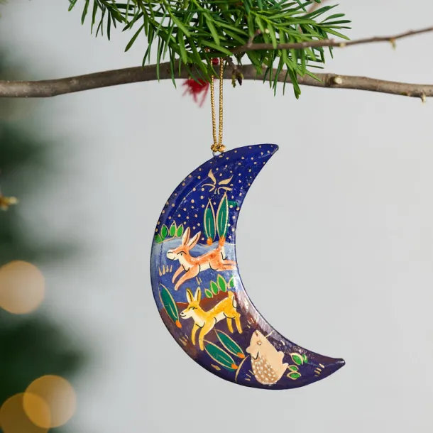 Painted Moon Paper Mâché Ornament