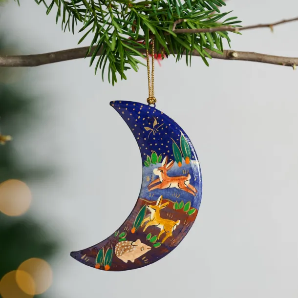 Painted Moon Paper Mâché Ornament