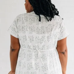 Pata Blockprint White Cotton Kaftan