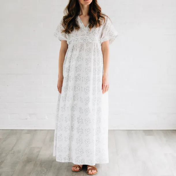 Pata Blockprint White Cotton Kaftan