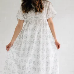 Pata Blockprint White Cotton Kaftan