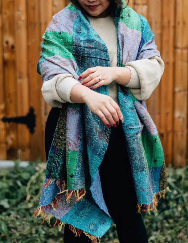 Patchwork Kantha Silk Shawl