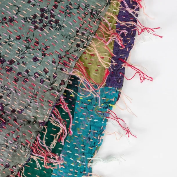 Patchwork Kantha Silk Shawl
