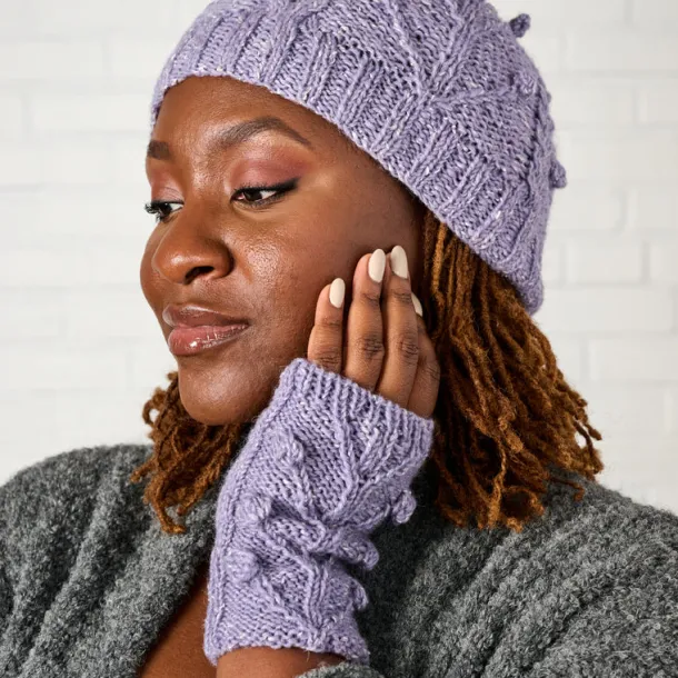 Purple Cable Knit Wrist Warmers