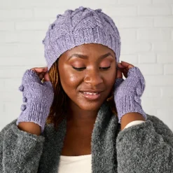 Purple Flowers Cable Knit Hat