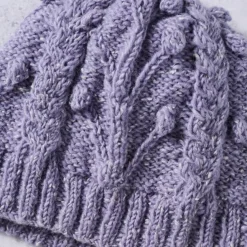 Purple Flowers Cable Knit Hat