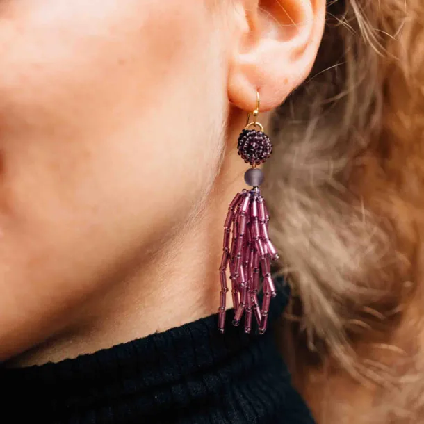 Purple Fringe Dangle Earrings