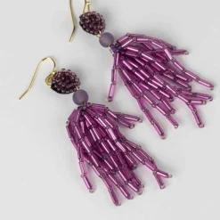 Purple Fringe Dangle Earrings