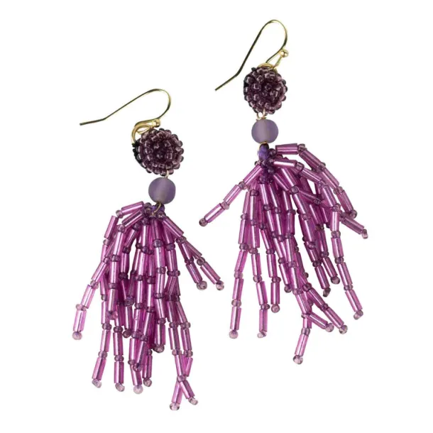 Purple Fringe Dangle Earrings
