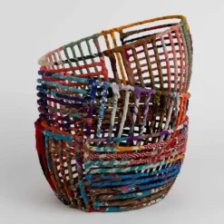 Recycled Sari Wrapped Wire Basket