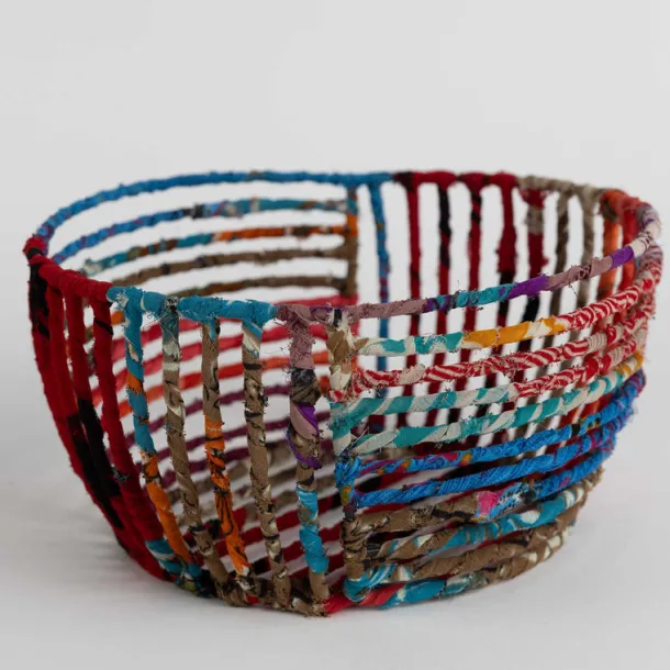 Recycled Sari Wrapped Wire Basket