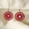Red Medallion Tatted Drop Earrings