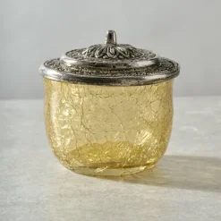 Ria Crackle Glass Jar - Pastel Yellow